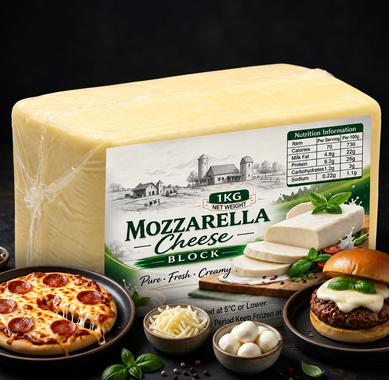 Mozzarella Cheese Block 1KG